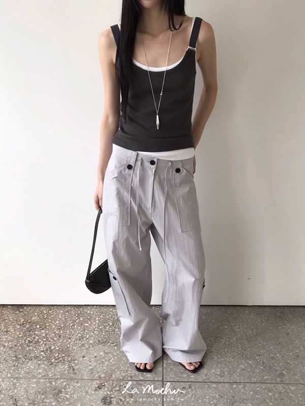 黑扣抽繩西裝工作褲